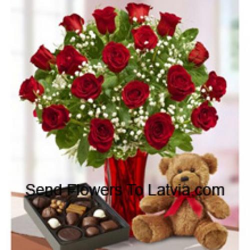 25 Roses with Imported Chocolates and Teddy