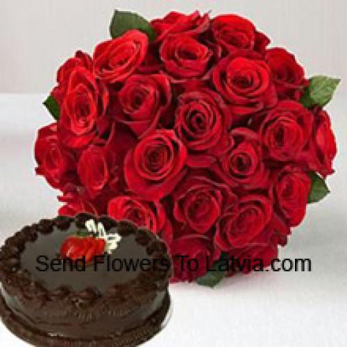 25 Red Roses with 1/2 Kg Cake