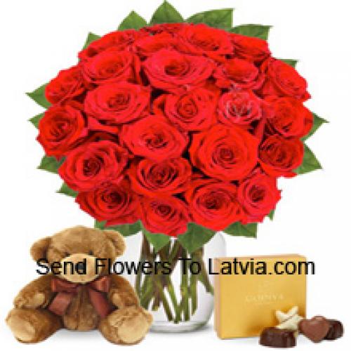 25 Roses with Yummy Chocolates and Teddy