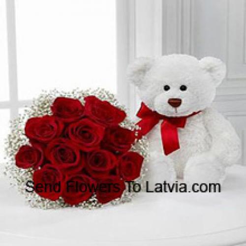 11 Red Roses with 14 Inch Cute Teddy