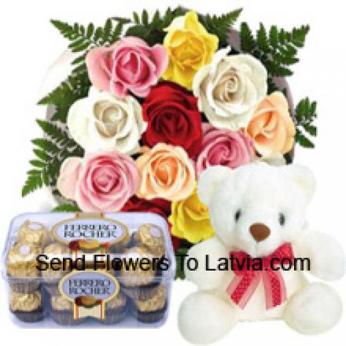 11 Rosas Rojas con un Lindo Oso de Peluche y Chocolates