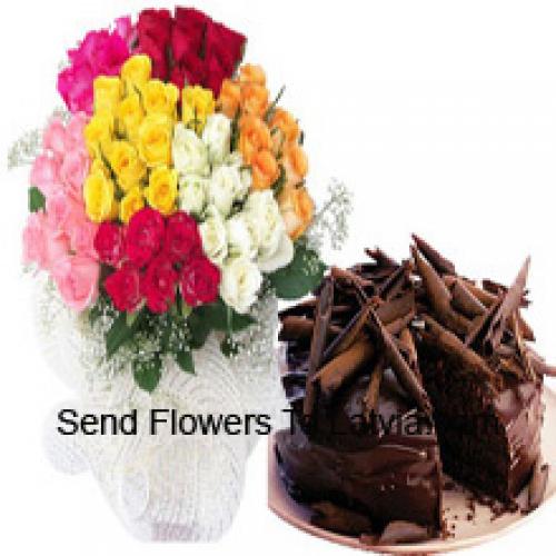 91 Beautiful Roses with Chocolate Cake