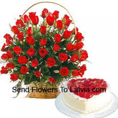 51 Red Roses with Yummy Vanilla Cake