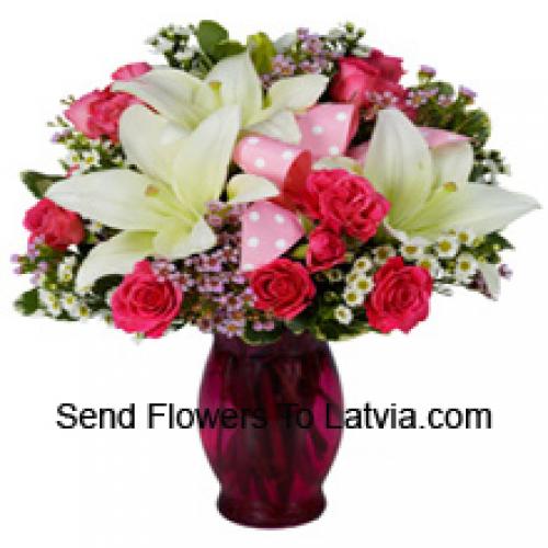 Cute Pink Roses and White Lilies