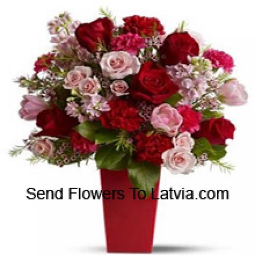 25 Red Roses, Carnations and Pink Roses