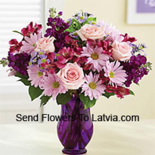 Pink Gerberas and Roses with Assorted Flowers