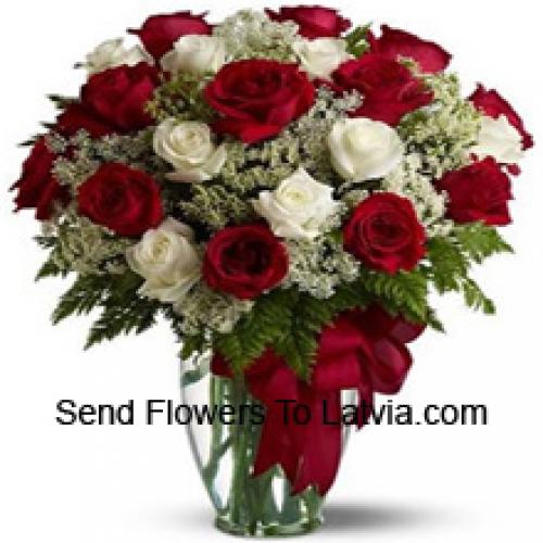 25 Red and White Roses