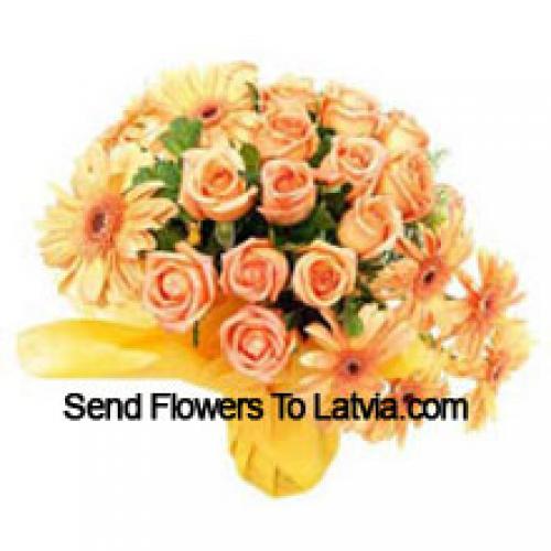 11 Orange Roses and Exotic Gerberas