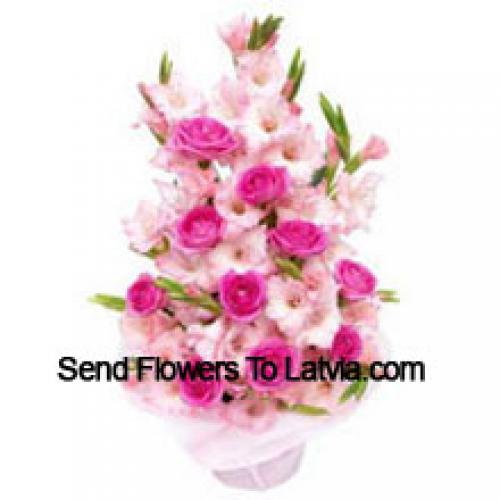 Beautiful Pink Roses and Gladiolus