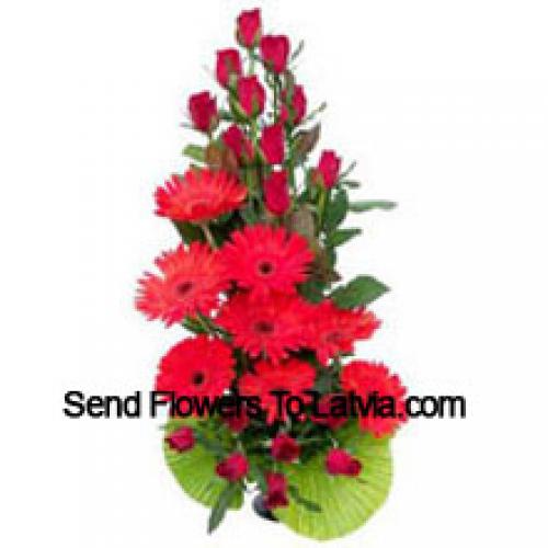 Radiant Red Roses and Gerberas