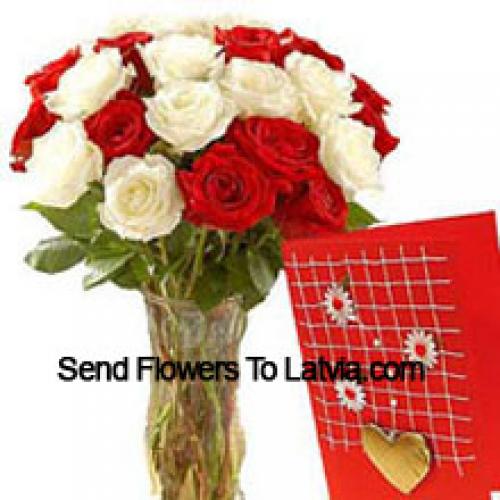 25 Red & White Roses