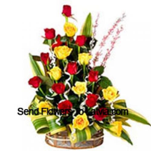 Sweet 25 Red and Yellow Roses Basket