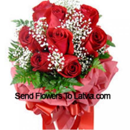 9 Wrapped Red Roses