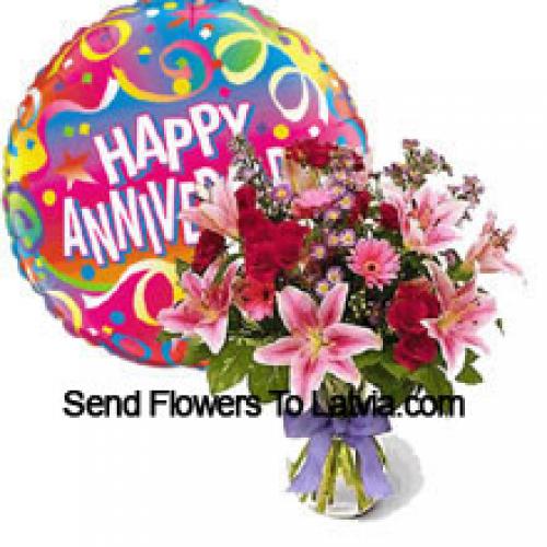 Anniversary Balloon with Assorted Flowers