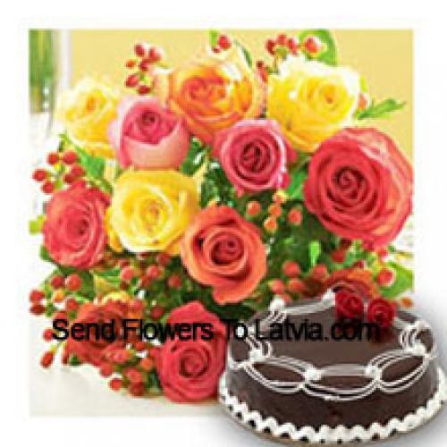 11 Mixed Roses with Yummy Chocolate Cake