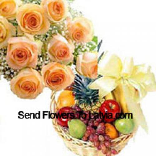 11 Orange Roses with 3 Kg Fruits