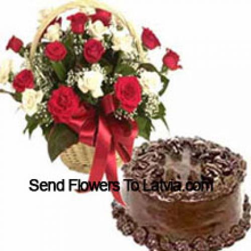 25 Mixed Roses with 1 Kg Chocolate Cake