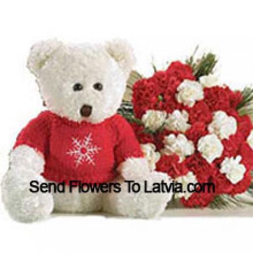 Roses and Carnations with Cuddly Teddy