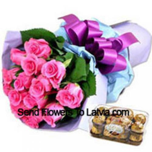 11 Pink Roses with Yummy 16 Pcs Ferrero Rochers