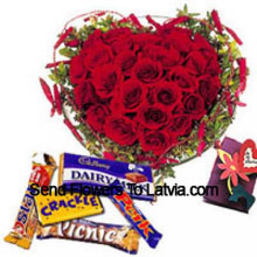 Heart Shaped 41 Roses with Assorted Chocolates