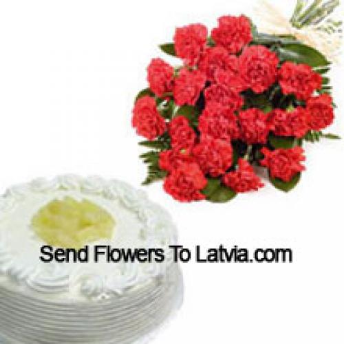 11 Carnations with Yummy Pineapple Cake