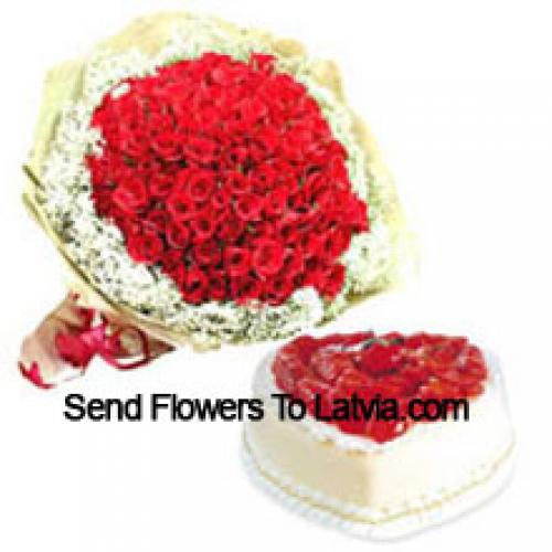 101 Roses with Tasty 1 Kg Pineapple Cake