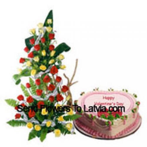 101 Red Roses with Delicious Strawberry Cake