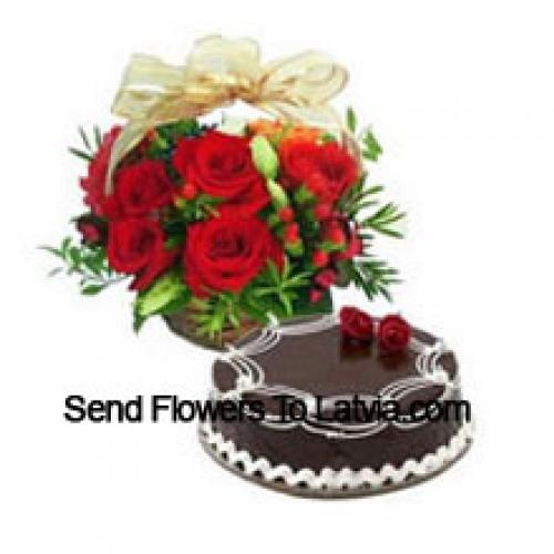 11 Rose Basket with Chocolate Truffle Cake