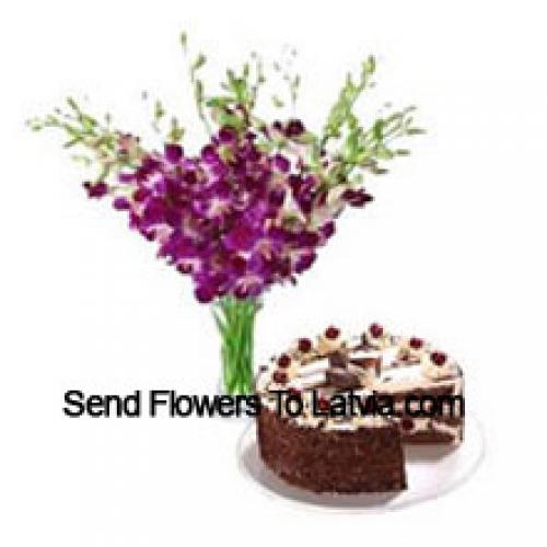 1 Kg Black Forest Cake with Cute Orchids