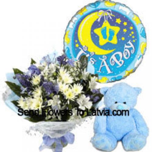 Assorted Cute Flowers with Teddy and Balloon