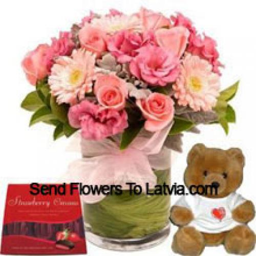 Assortment of Cute Flowers with Teddy and Chocolate