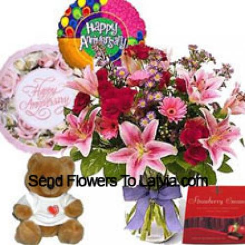 Assorted Flowers with Cute Teddy and Imported Chocolates