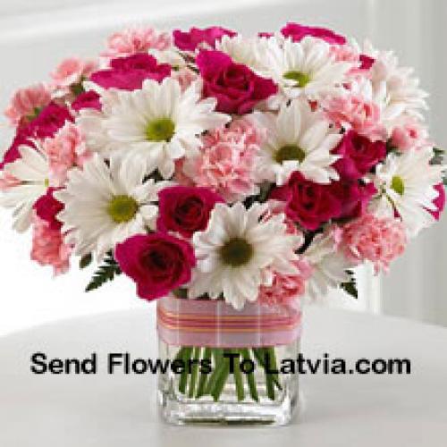 Elegant Roses, Carnations and Daisies in Vase