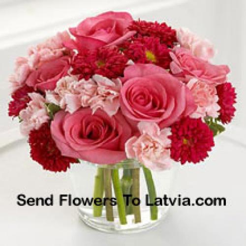 Cute Carnations, Daisies and Roses in Vase