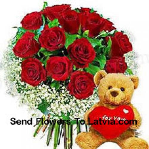 11 Roses with Hearty Teddy