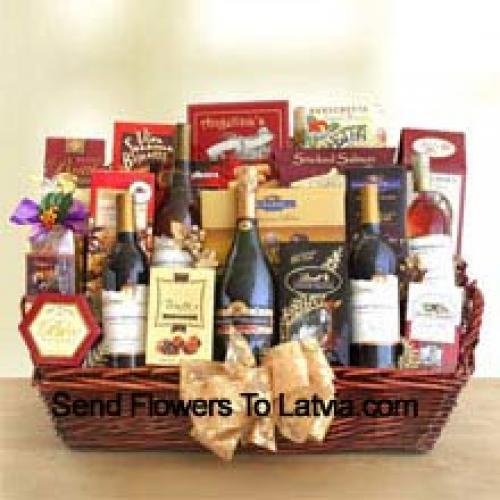 Basket Filled with 4 Exclusive Wines and Plenty of Snacks