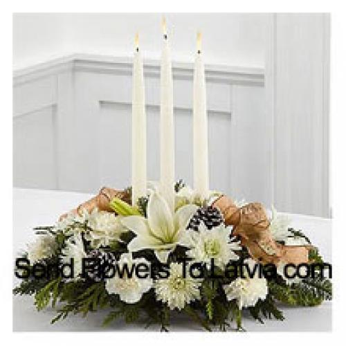 Centerpiece with Candles and Greens